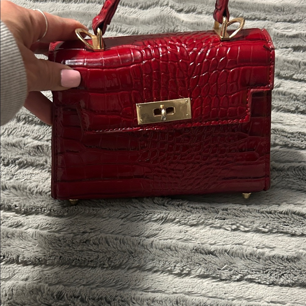 Shein Red Crocodile-Embossed Mini Bag